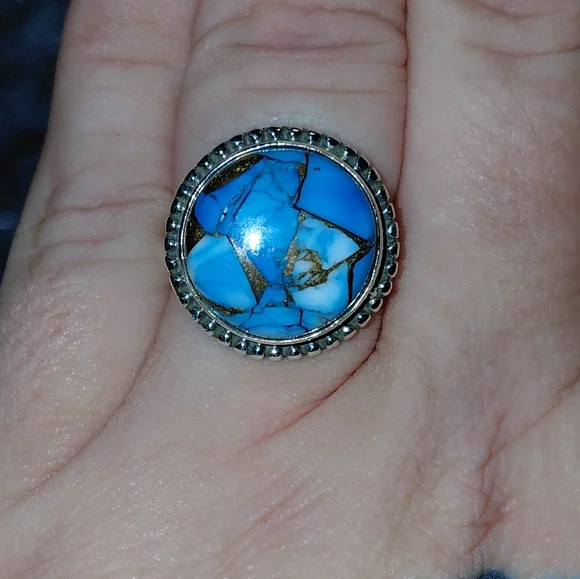 Ice Blue Dahlia Turquoise Sterling Silver Ring
